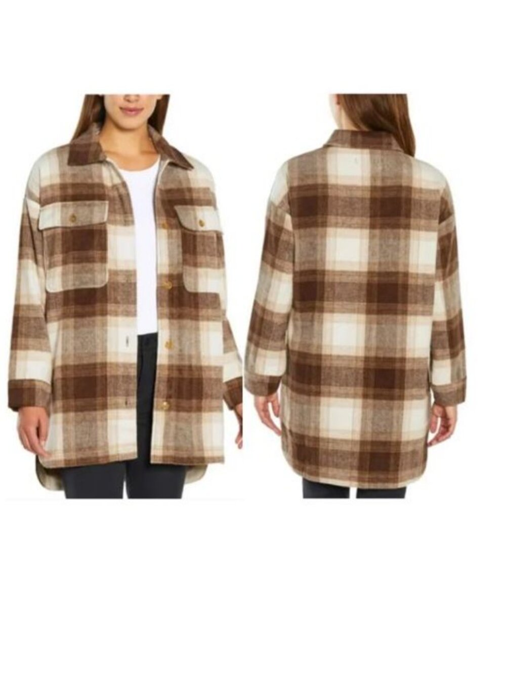 NWOT Banana Republic Womens XL Brown Plaid Shirt Jacket Oversize Shacket